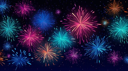 Fototapeta na wymiar A pattern of colorful fireworks lighting up the night sky, great for a celebratory vector background.