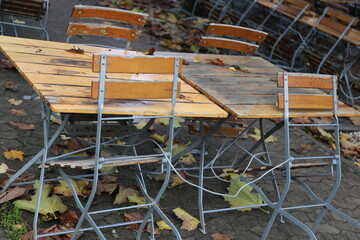 table and chairs in a garden café