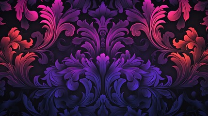 A pattern of elegant damask motifs in rich, jewel tones, perfect for a luxurious vector background.