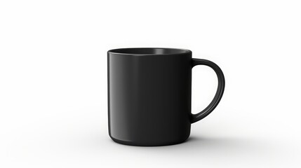 Black mug on white background.