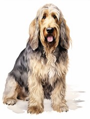 Rugged Otterhound in Watercolor on White Background AI Generated