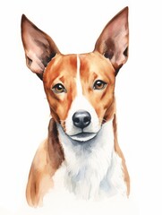 Alert Basenji in Watercolor on White Background AI Generated AI Generated
