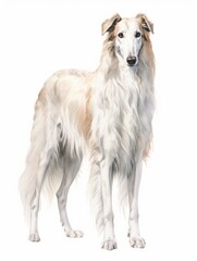 Slender Borzoi in Watercolor on White Background AI Generated
