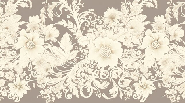 A repeating pattern of vintage lace with intricate floral designs, perfect for a romantic vector background.