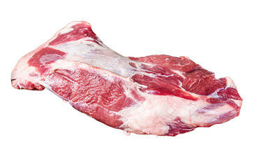 Raw lamb mutton shoulder meat on the bone Transparent background. Isolated.