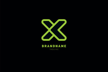 A logo formed by the green letter x on a black background