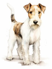 Playful Wire Fox Terrier in Watercolor Style on White Background AI Generated