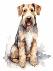 Curious Exploration: Watercolor Style Airedale Terrier on White Background AI Generated