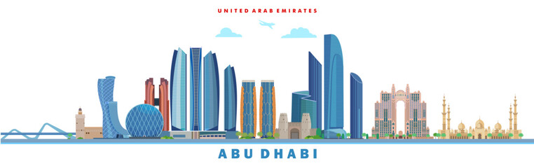 abu dhabi  landmarks united arab emirates vector illustration city