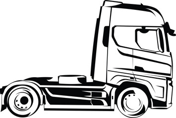 Cartoon Black and White Isolated Illustration Vector Of An 18 Wheeler Truck