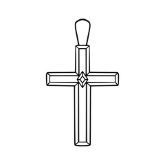 Cross in doodle style. Hand drawn vector illustration in black. Clipart of accessory for marriage, valentine's day, birthday. Design for greeting card, invitation, print, sticker.