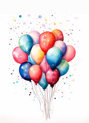 Obraz premium Watercolor happy birthday colorful balloons on a white background