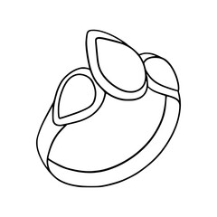 Diamond ring in doodle style. Hand drawn vector illustration in black. Clipart of accessory for marriage, valentine's day, birthday. Design for greeting card, invitation, print, sticker.