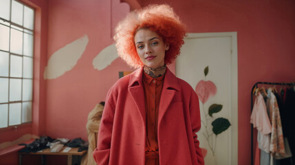 Generative AI image stylish fashion designer entrepreneur in red