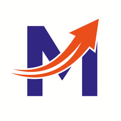 Financial Logo On Letter M Concept With Growth Arrow Icon