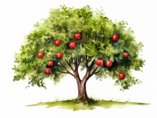 Minimalistic Superb Watercolor Illustration of Apple Tree AI Generated