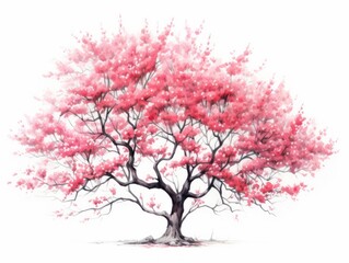Minimalistic Superb Watercolor Illustration of Flowering Dogwood Tree AI Generated