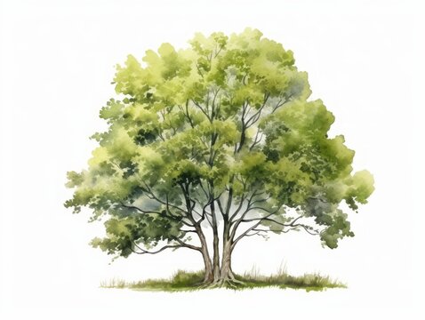 Minimalistic Superb Watercolor Illustration of European Alder Tree AI Generated