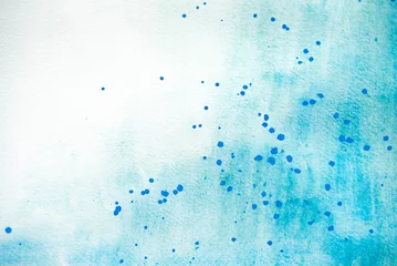 Foto op Plexiglas abstrakter Hintergrund in türkis mit blauen Farbspritzern und Sprenkeln, Aquarellfarbe © Uwe