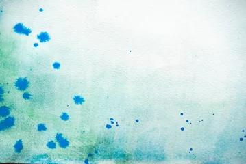 Fotobehang abstrakter Hintergrund in türkis mit blauen Farbspritzern und Sprenkeln, Aquarellfarbe © Uwe