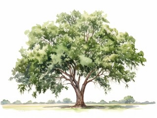 Watercolor Illustration of Pecan Tree on White Background AI Generated