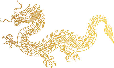 Chinese New Year dragon line art style, vector Lunar New Year, traditional dragon illustration, Asian culture, celebration, festival, Chinese zodiac, cultural symbol, oriental design, zodiac animal - obrazy, fototapety, plakaty
