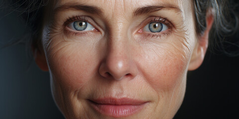 Close up. Beautiful woman face. Healthy skin care. Beautiful woman. 55 years