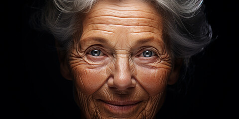 Close up. Beautiful woman face.  85 years