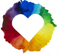 ausgespartes Herz in Regenbogenfarben als Konzept für gay pride, Aquarellfarben