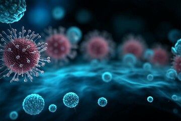 COVID 19 depiction 3D rendering of virus cells in medical illustration - obrazy, fototapety, plakaty