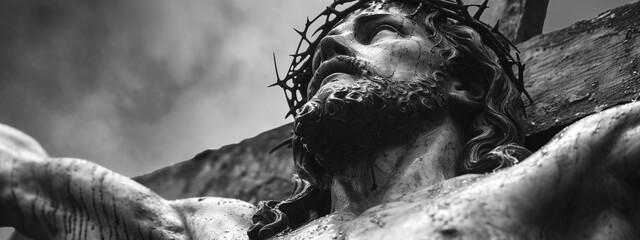 Jesus Christ, monument, statue. Christ crowned with thorns, Good Friday. - obrazy, fototapety, plakaty