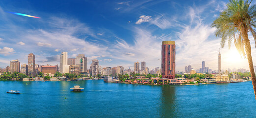 Wonderful Nile river panorama, view of the center of Cairo, Egypt, Africa