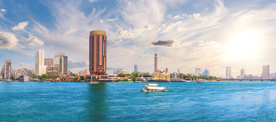 Nile and Gezira island view, beautiful panorama of Cairo downtown, Egypt