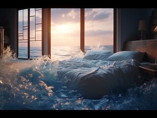 Dream Bed and Sea, AI Generative