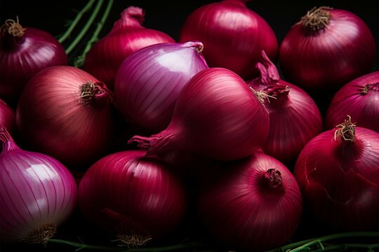 Gourmet display red onions viewed from the top create a visually appealing arrangement