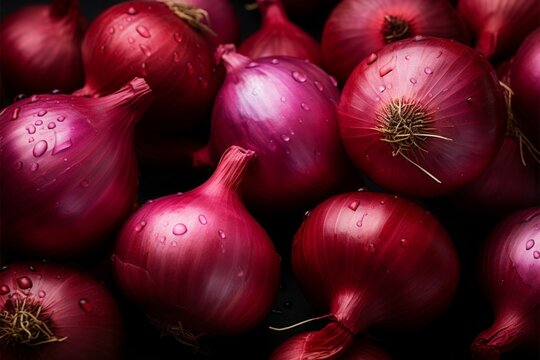 Overhead beauty red onions present an artful composition in a visually captivating top view