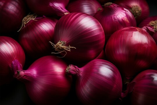 Red onions arranged in a captivating top view, creating a colorful culinary display