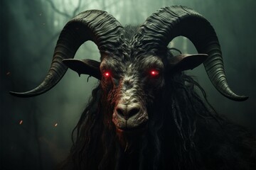 Dark and foreboding, Bathomet, the goat demon, embodies sinister occult energies - obrazy, fototapety, plakaty