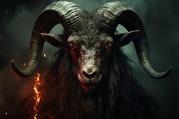 Malevolent and ominous, the goat demon Bathomet embodies darkness and occult symbolism - obrazy, fototapety, plakaty