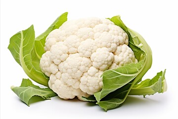 Fresh and vibrant cauliflower on a clean white background for advertisements and packaging designs - obrazy, fototapety, plakaty