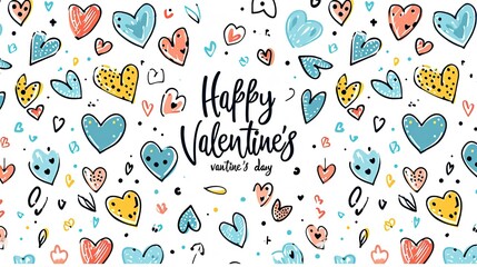 Valentine s day greeting card with  happy valentine s day  text and hearts on white background