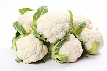 Fresh cauliflower on white background for eye catching advertisements and packaging designs