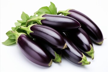 Vibrant eggplant on clean white backdrop for ads and packaging designs to attract attention