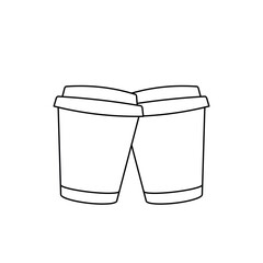 2 cups to go. Coffee, tea, hot drinks. Black and white vector illustration.