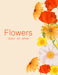 Realistic floral vertical banner template with colorful daisy flowers
