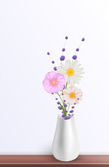 Realistic flowers composition with a bouquet of flowers in a vase