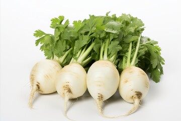 Fresh organic turnips on white backdrop for captivating ads and attention grabbing packaging designs