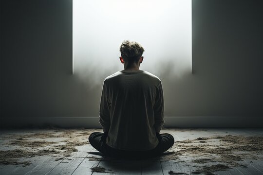 Loneliness portrayed A lone guy sits in a vacant room