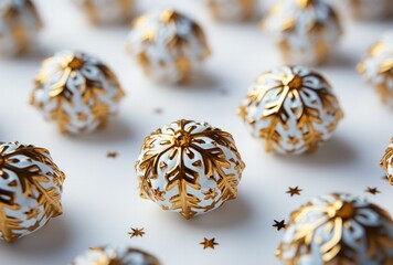 Festive and Luxurious Christmas Ornaments on White Surface