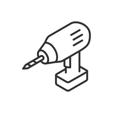 Drill, linear icon isometric style. Line with editable stroke